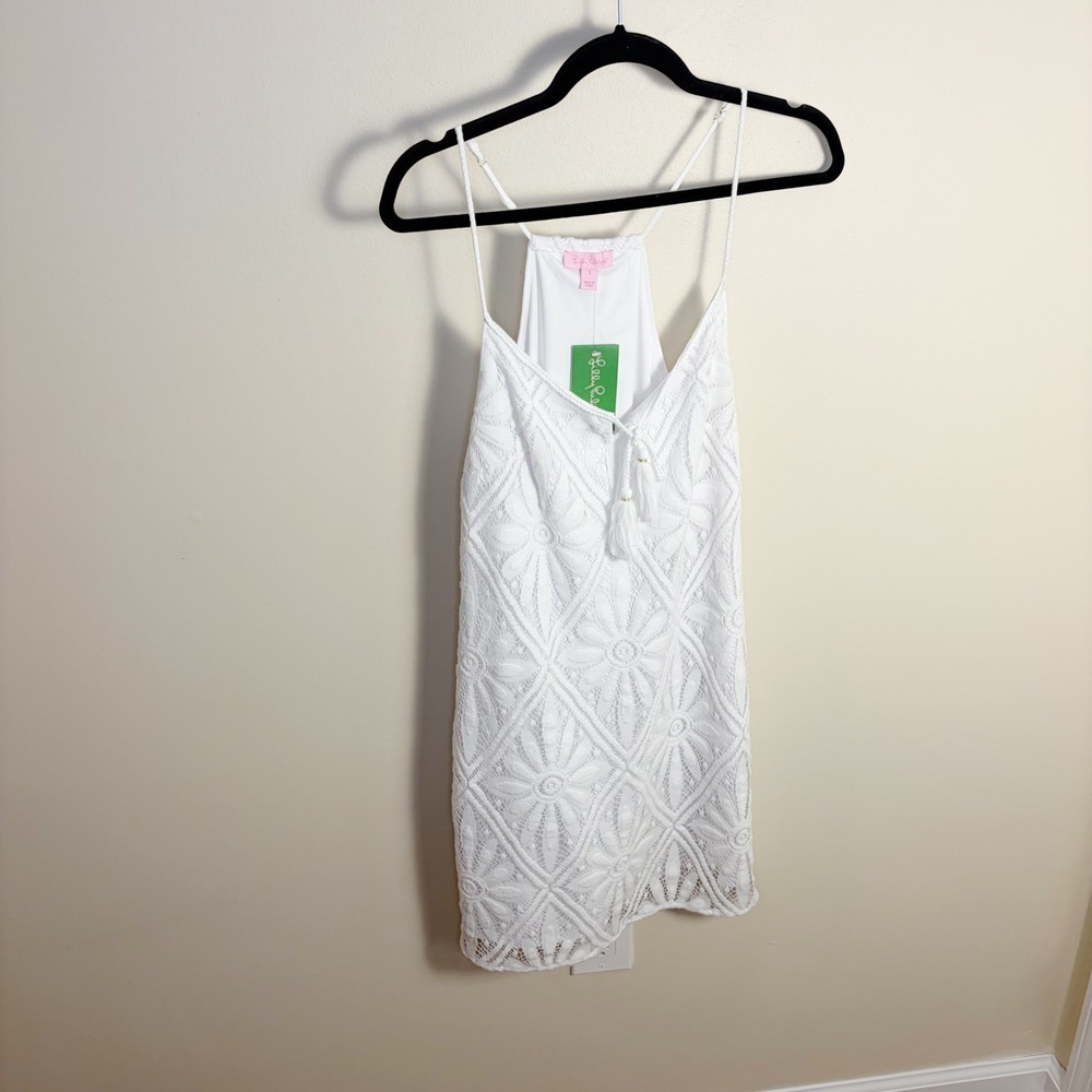 Lilly Pulitzer Dress Womens S White Dusk Dress Delray Diamond Lace Tassel V-Neck - Picture 3 of 10